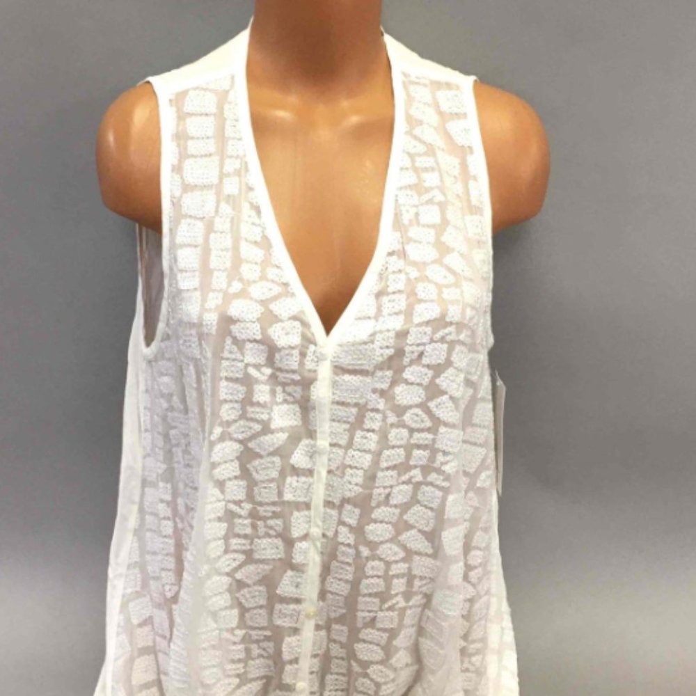 NWT Karen Kane WhiteSleevelessHand Sewed Sequined Button Down Tunic Size X-Large - Picture 2 of 3